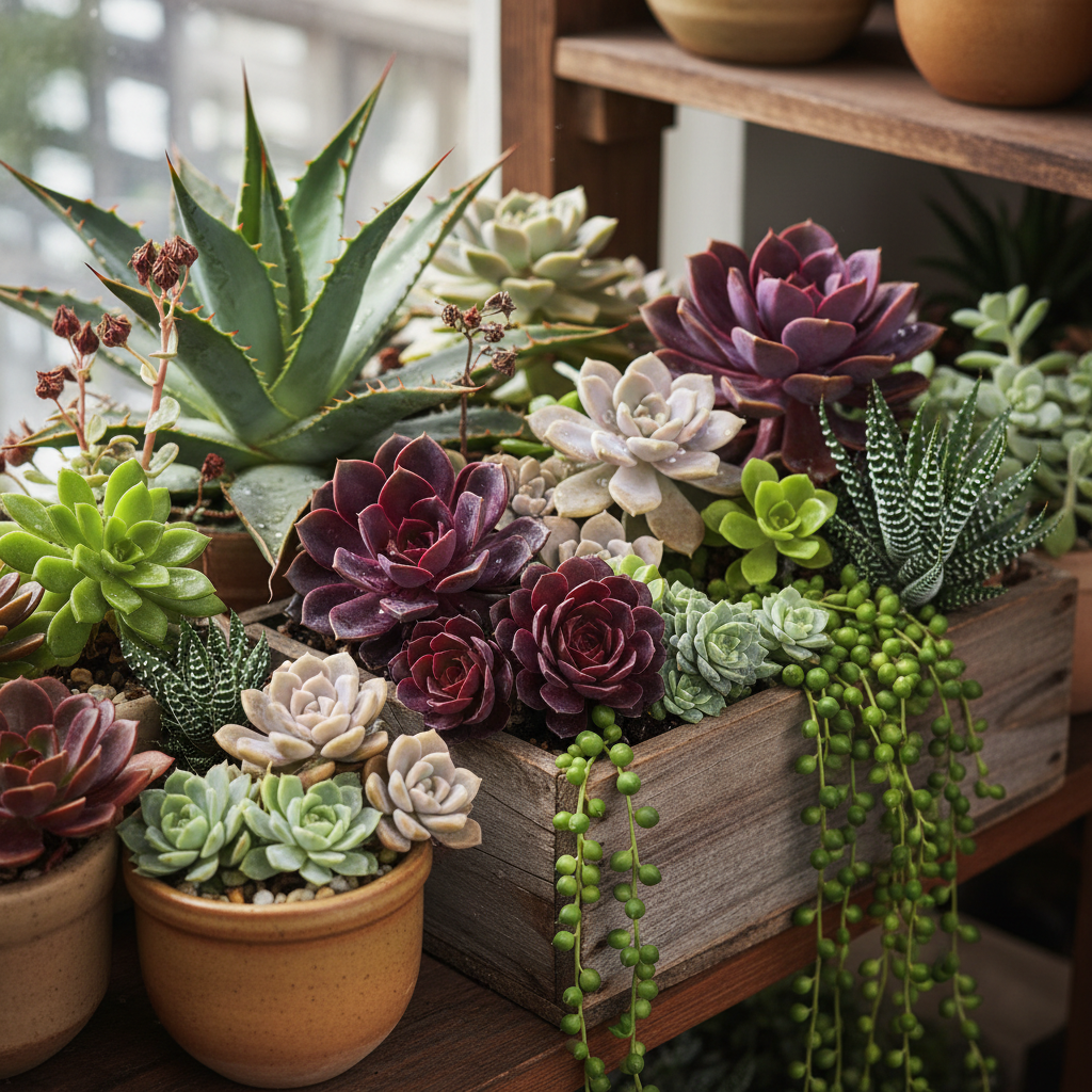 Diverse Succulent Collection Close-up