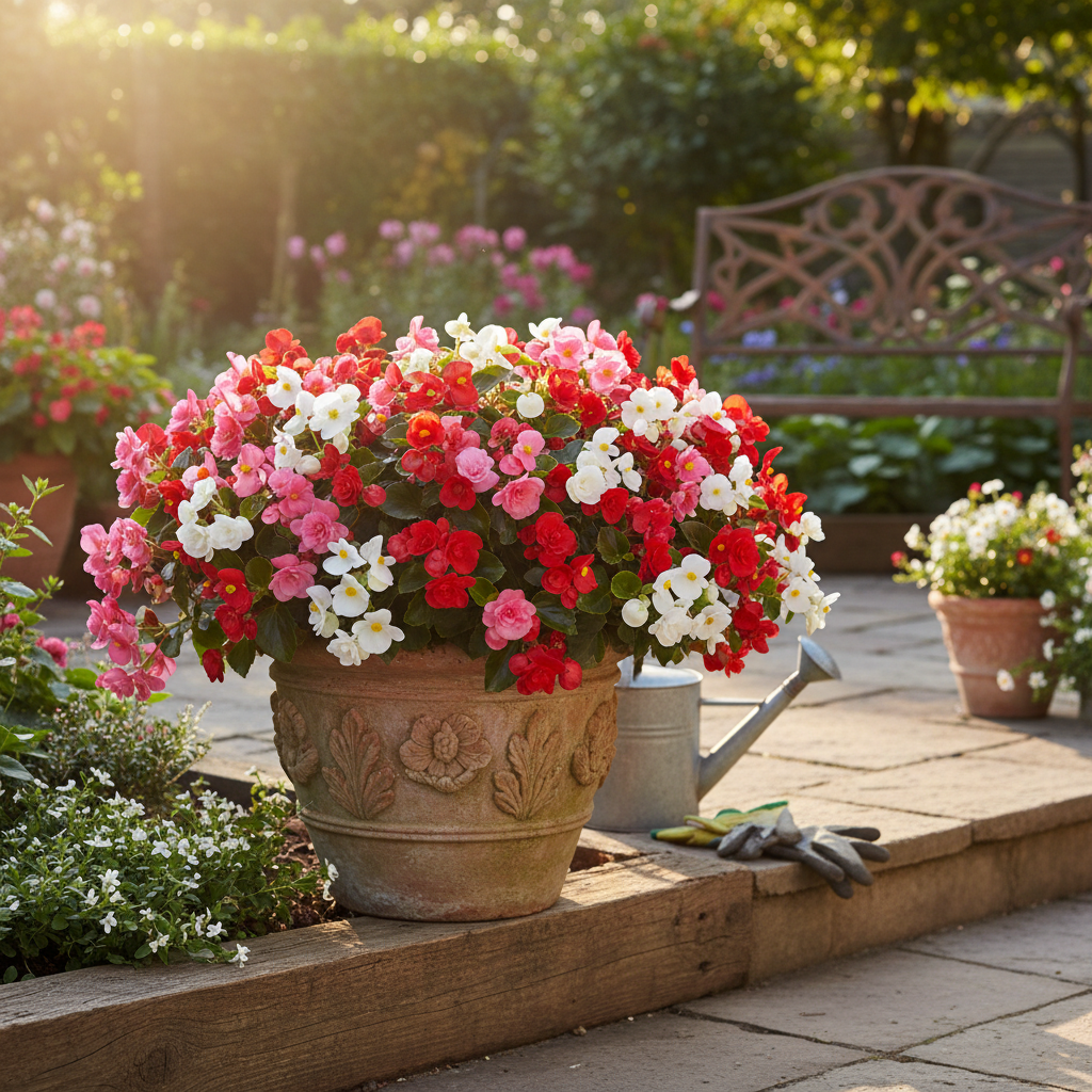 Wax Begonias in Garden Container